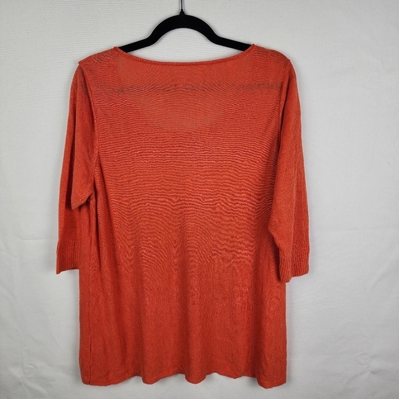 Eileen Fisher 100% Linen Fire Orange Scoop Neck Blouse Size Large Lagenlook - Picture 2 of 6
